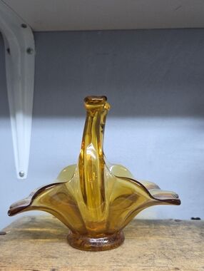 Vintage Viking Amber Glass Decorative Basket - Home Art
